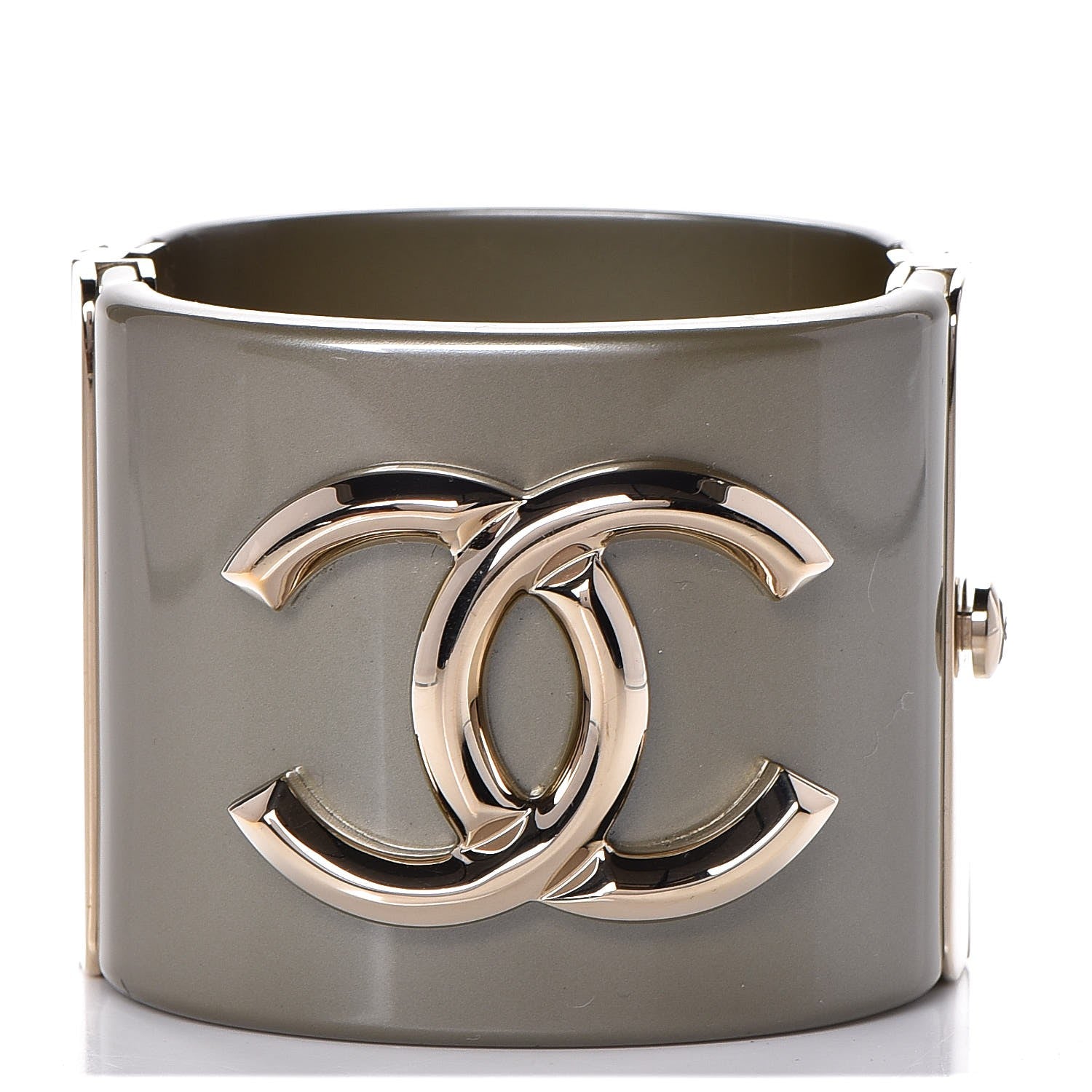 Chanel Resin CC Cuff Gold Pearly White 1 of 12