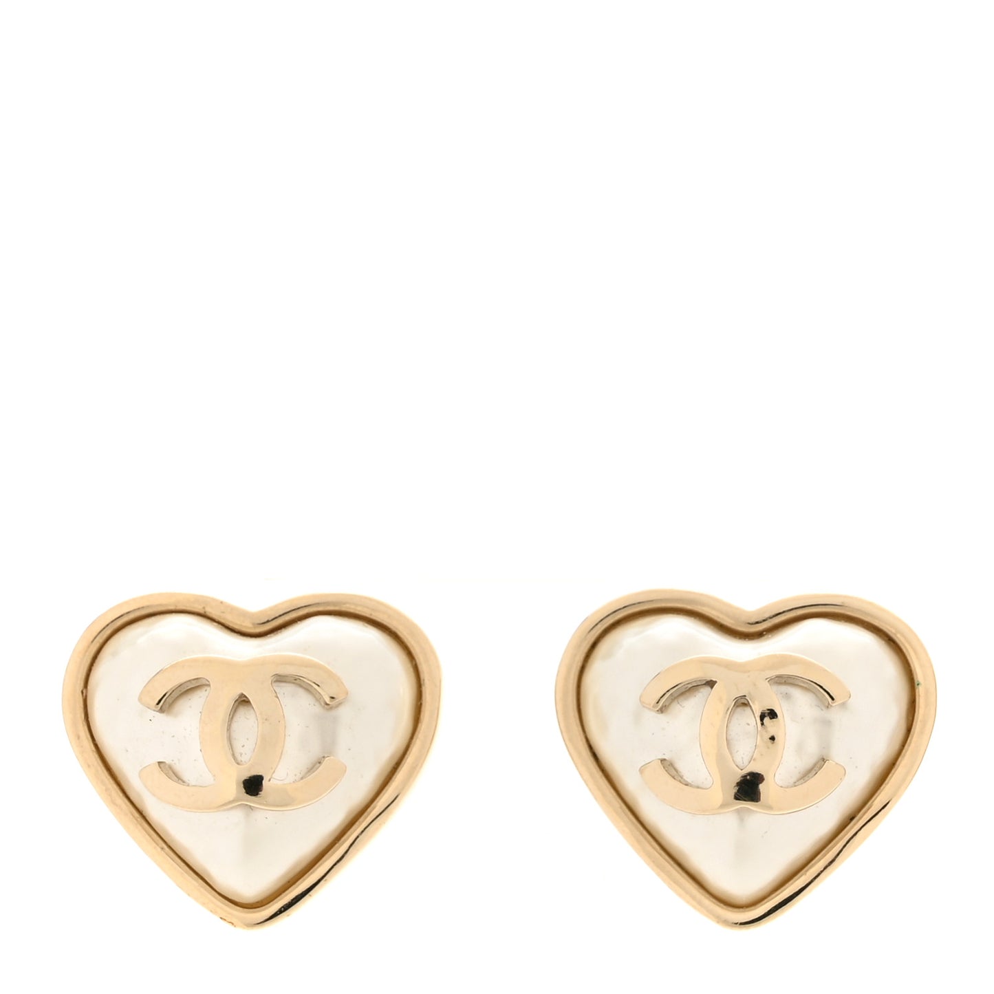 Pearl CC Heart Earrings Gold