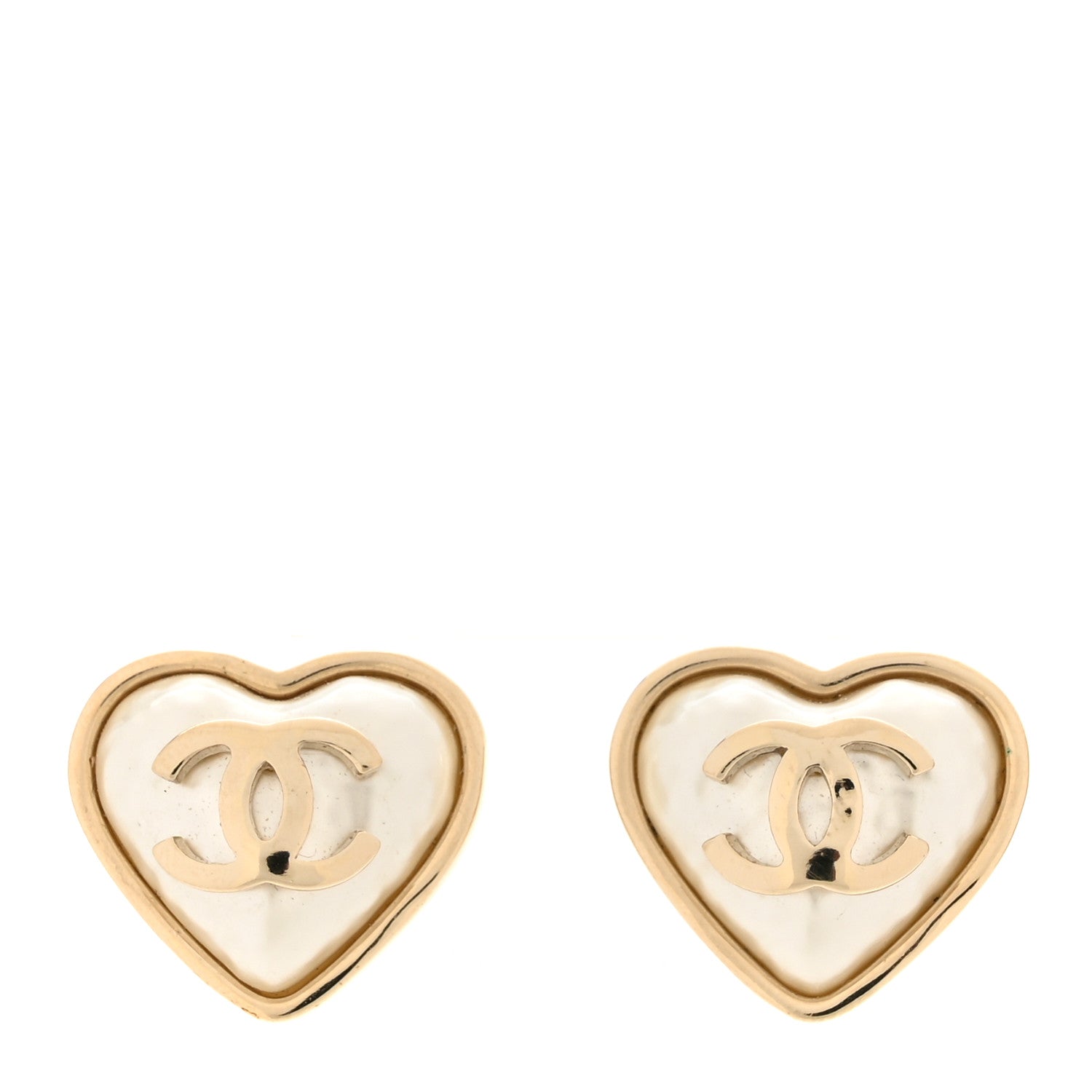 Chanel Pearl CC Heart Earrings Gold 1 of 5
