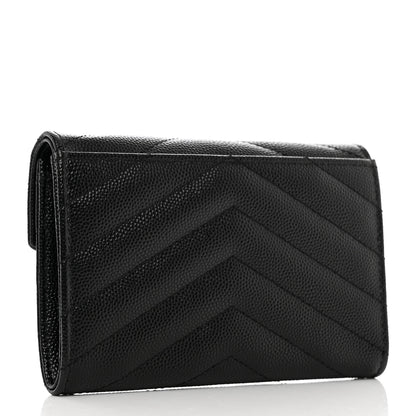 Saint Laurent Grain De Poudre Matelasse Chevron Small Monogram Envelope Wallet Black 3 of 8