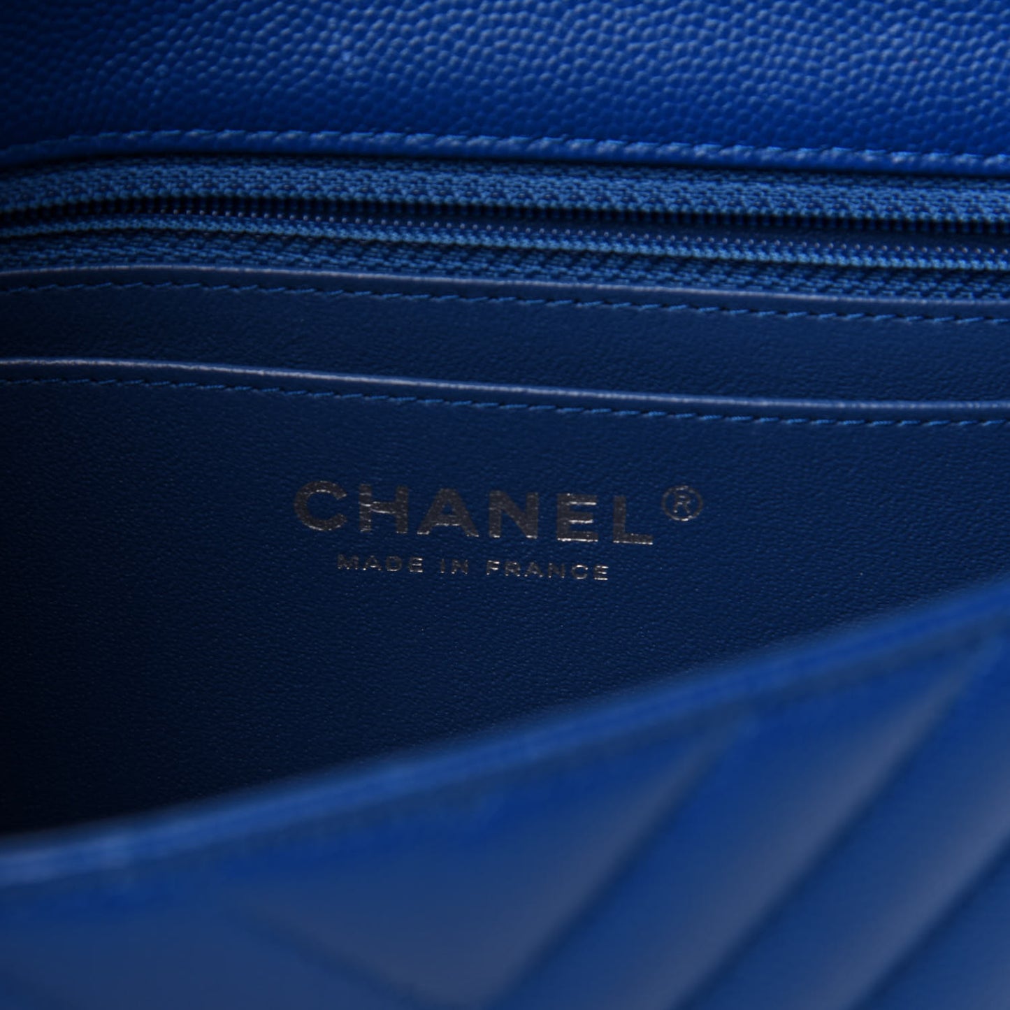 Caviar Chevron Quilted Mini Rectangular Flap Blue
