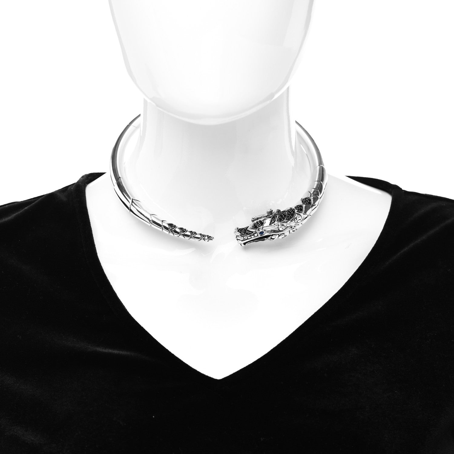 John Hardy Sterling Silver Black Blue Sapphire Legends Naga Dragon Choker Necklace 2 of 4
