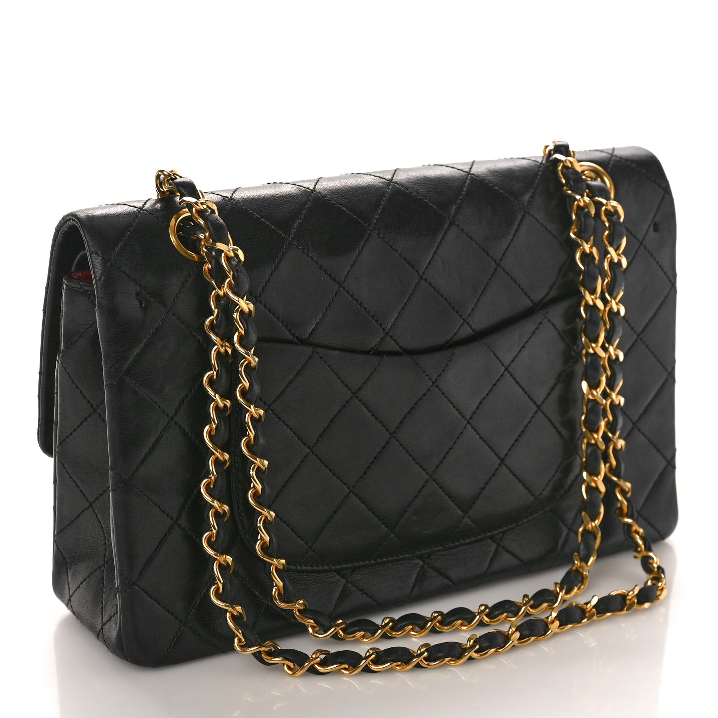 Lambskin Quilted Medium Double Flap Black