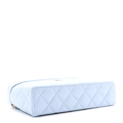 Chanel Caviar Quilted Top Handle Slim Vanity With Chain Light Blue 3 of 10