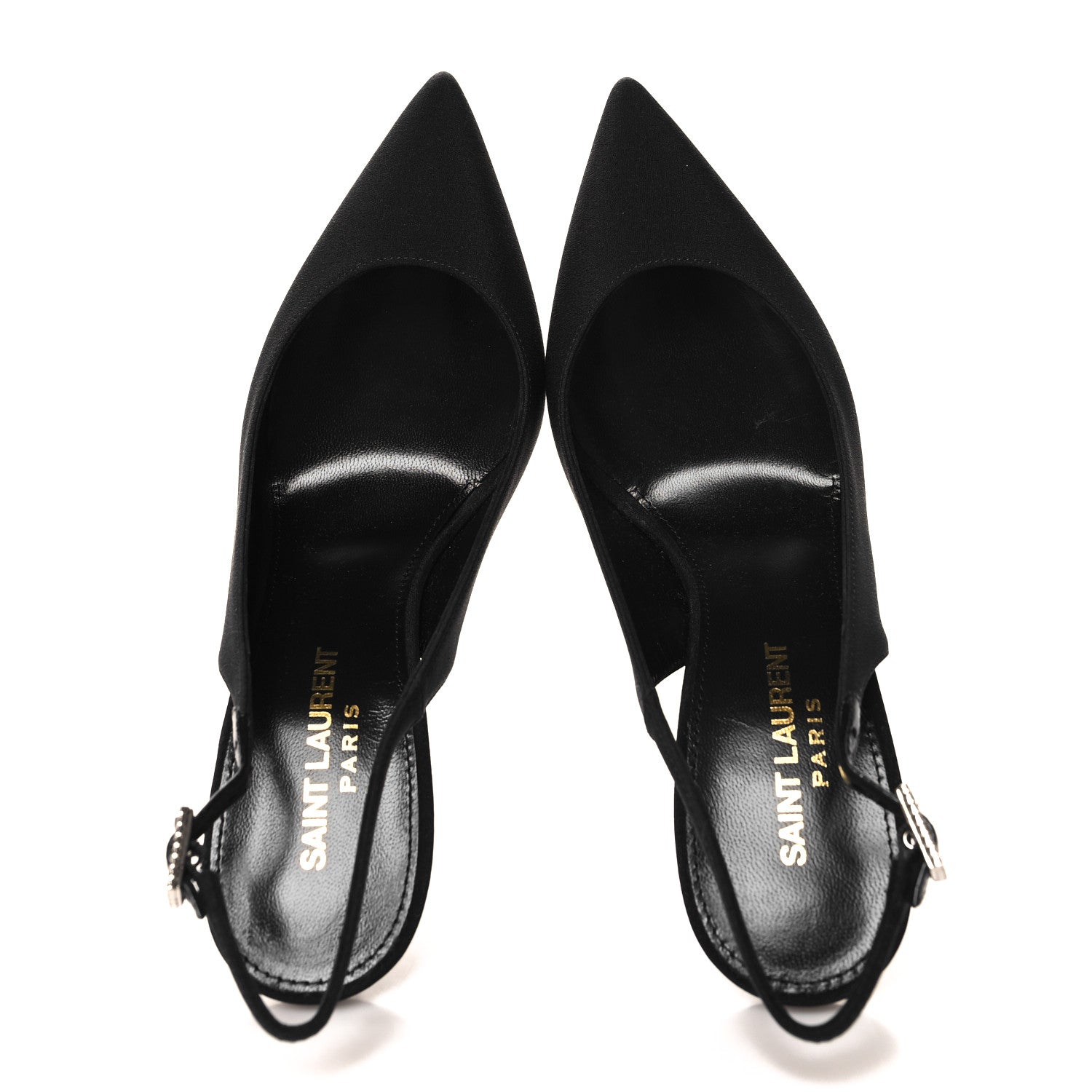 Saint Laurent Crepe Satin Opyum Crystal Slingback Pump 36.5 Black 2 of 10