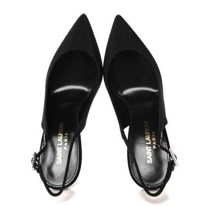 Saint Laurent Crepe Satin Opyum Crystal Slingback Pump 36.5 Black 2 of 10