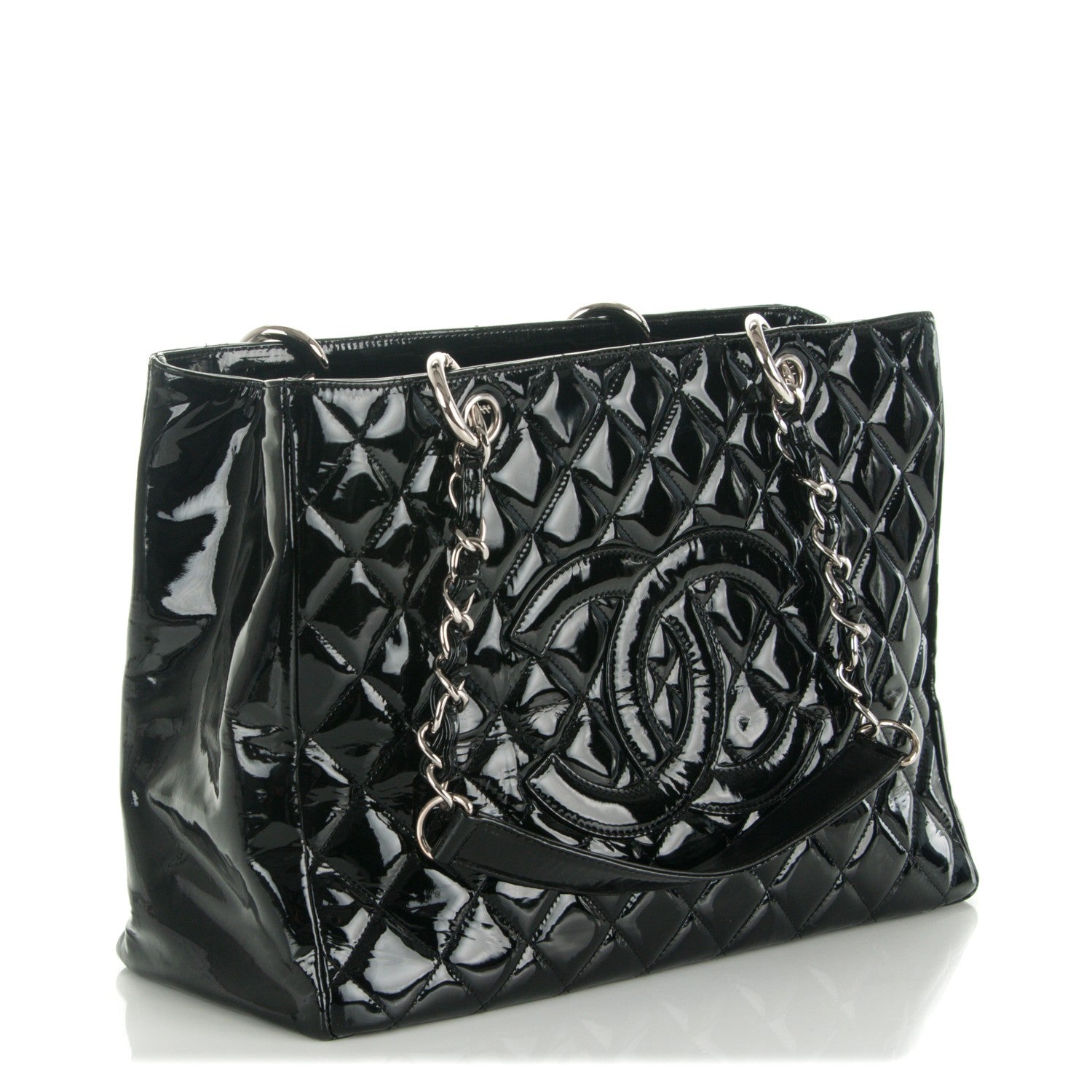 Chanel Patent Quilted Grand Shopping Tote GST Black 8 of 11