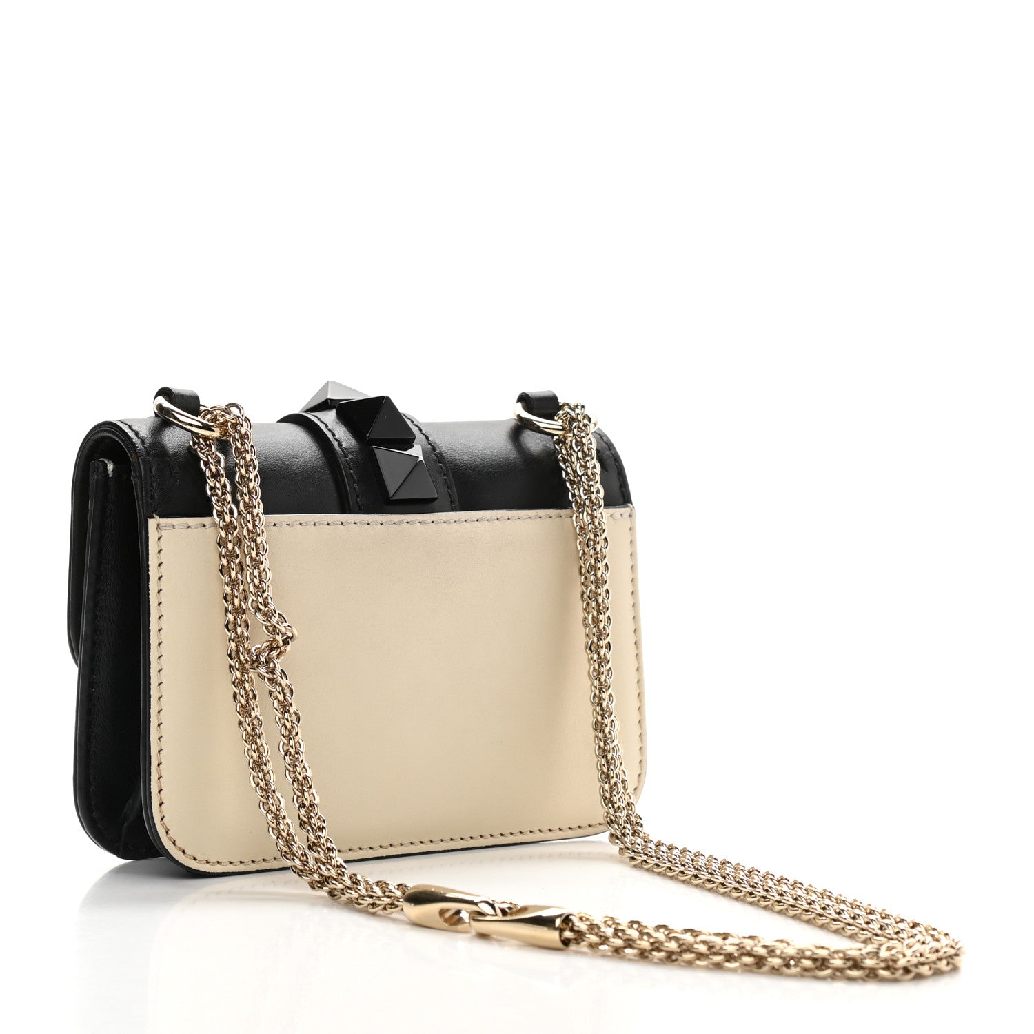 Valentino Garavani Vitello Mini Glam Lock Rockstud Flap Black Light Ivory 4 of 12