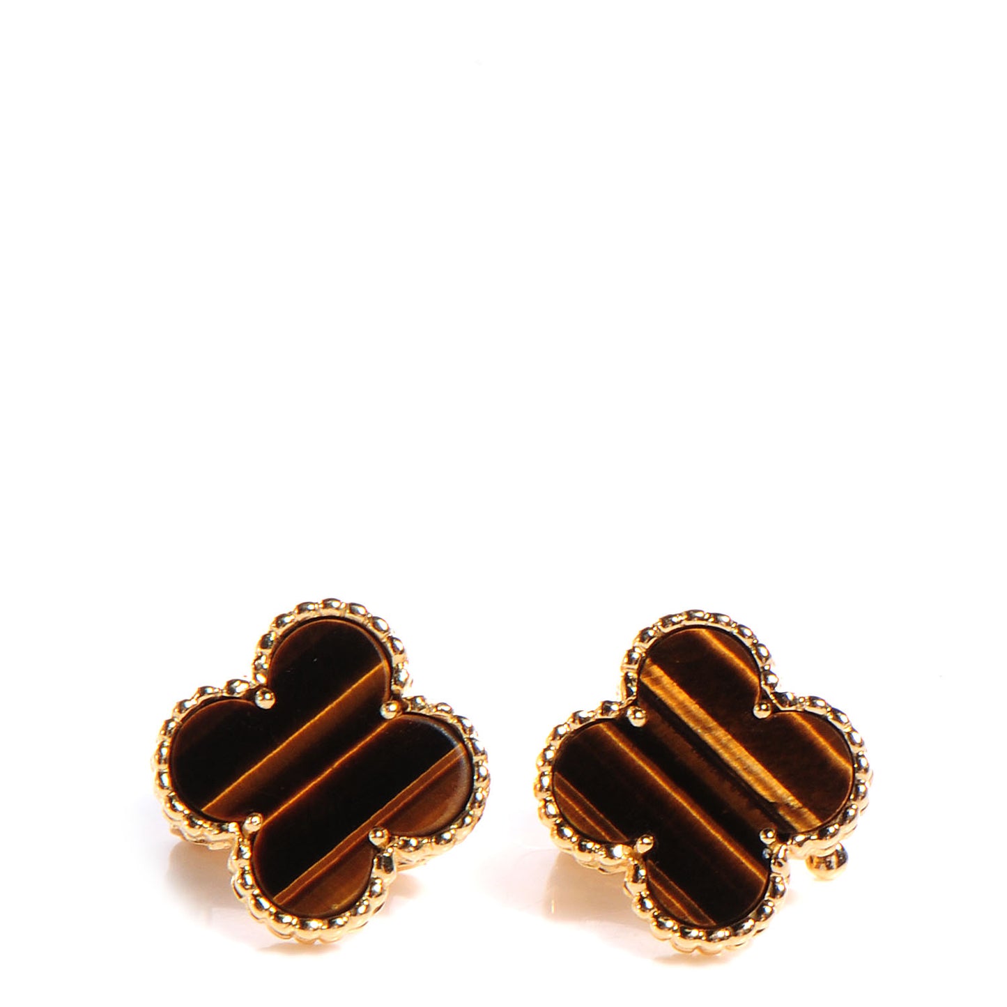 18K Yellow Gold Tiger's Eye Vintage Alhambra Earrings