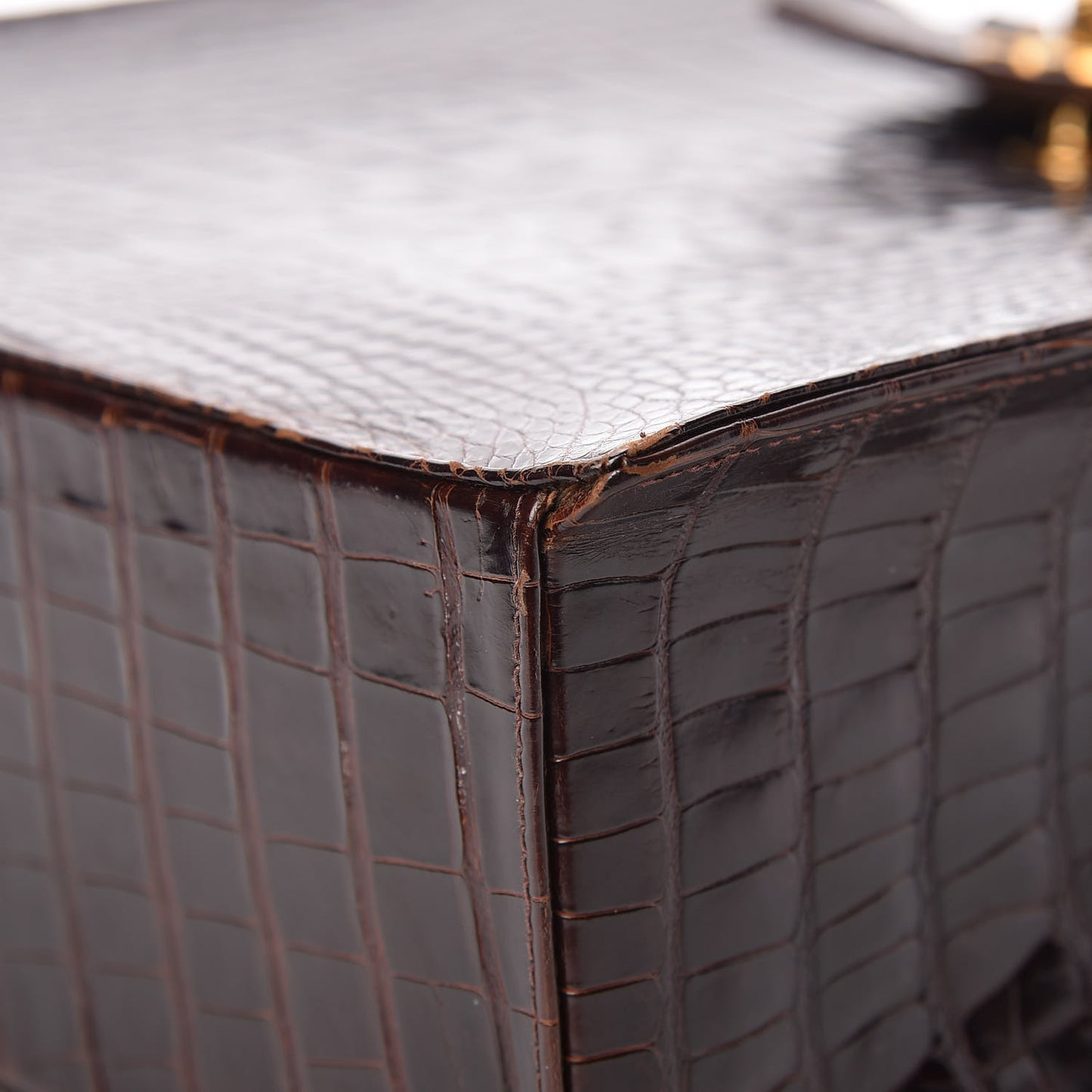 Shiny Crocodile Top Handle Tote Chocolate