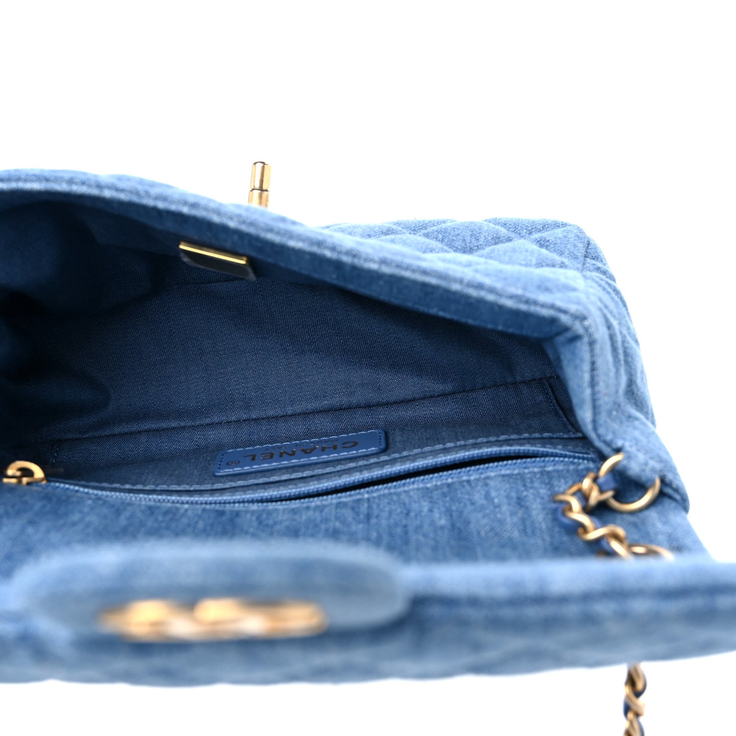 Denim Quilted Mini Pearl Crush Rectangular Flap Blue
