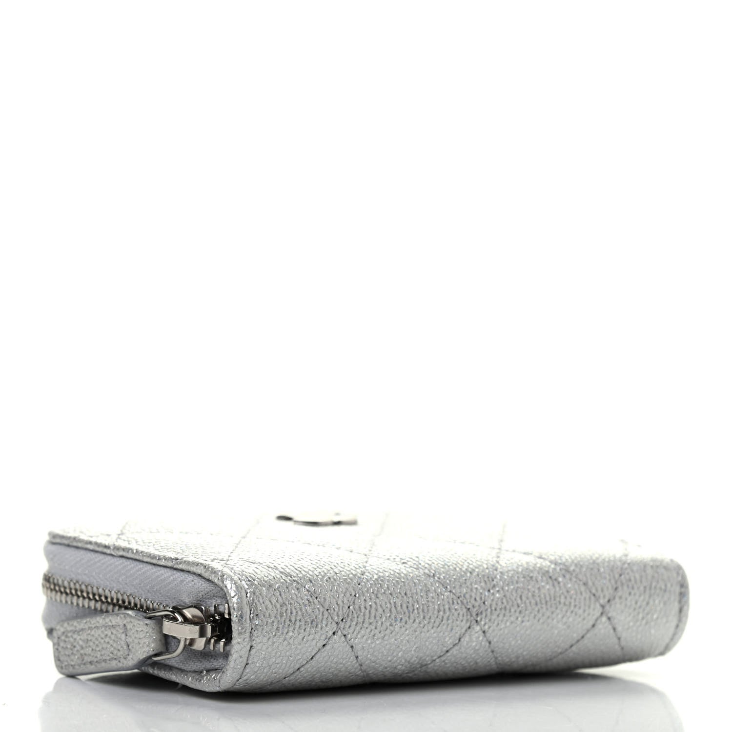 Chanel Glittered Metallic Caviar Quilted Zip Coin Purse Wallet Silver 4 of 7
