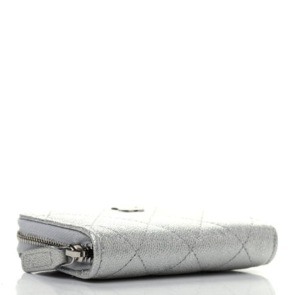 Chanel Glittered Metallic Caviar Quilted Zip Coin Purse Wallet Silver 4 of 7
