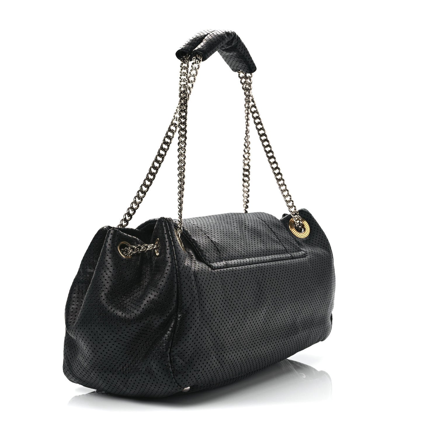 Calfskin Perforated Large Drill Accordion Flap Black