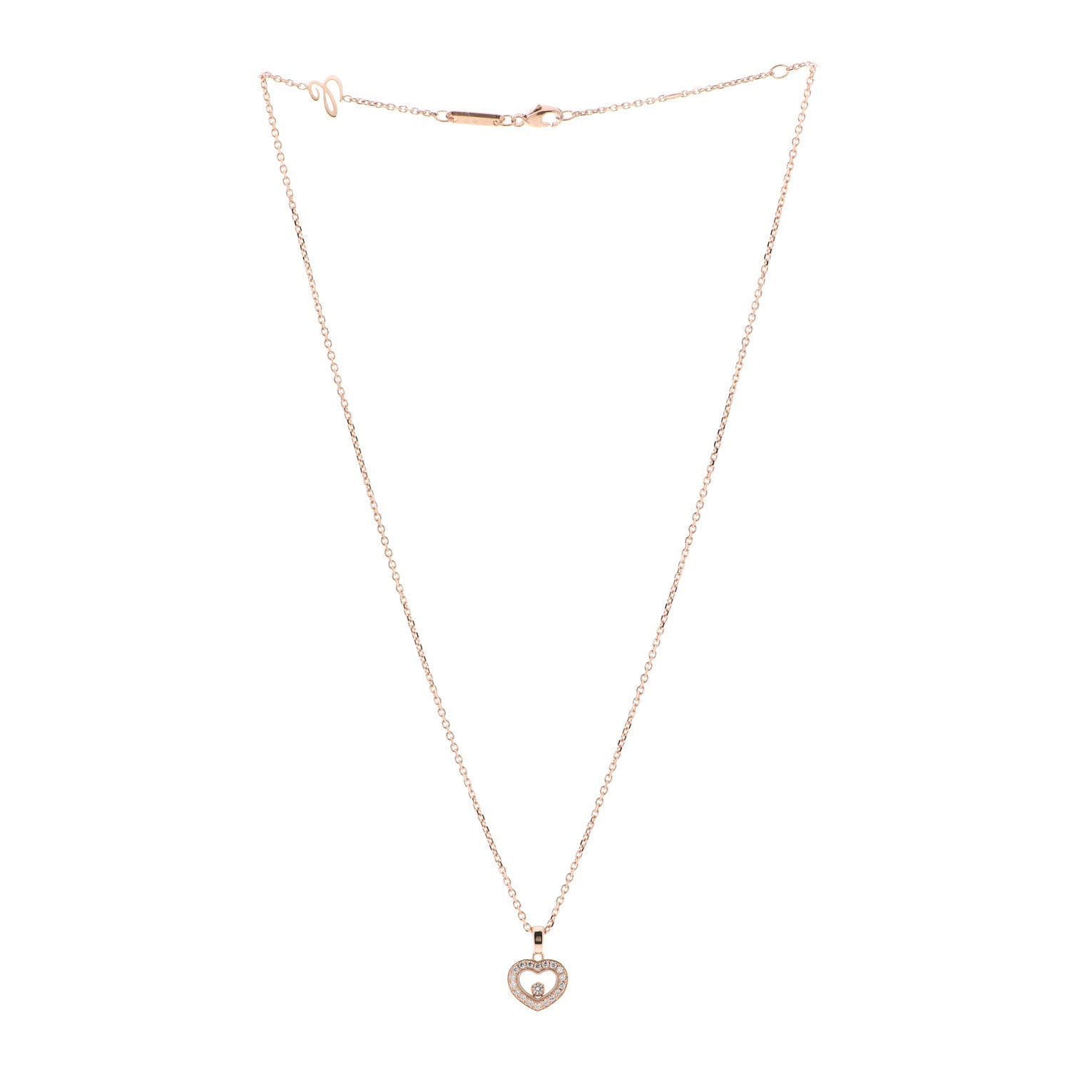 Chopard 18K Rose Gold Diamond Happy Diamonds Icon Heart Pendant Necklace 3 of 6