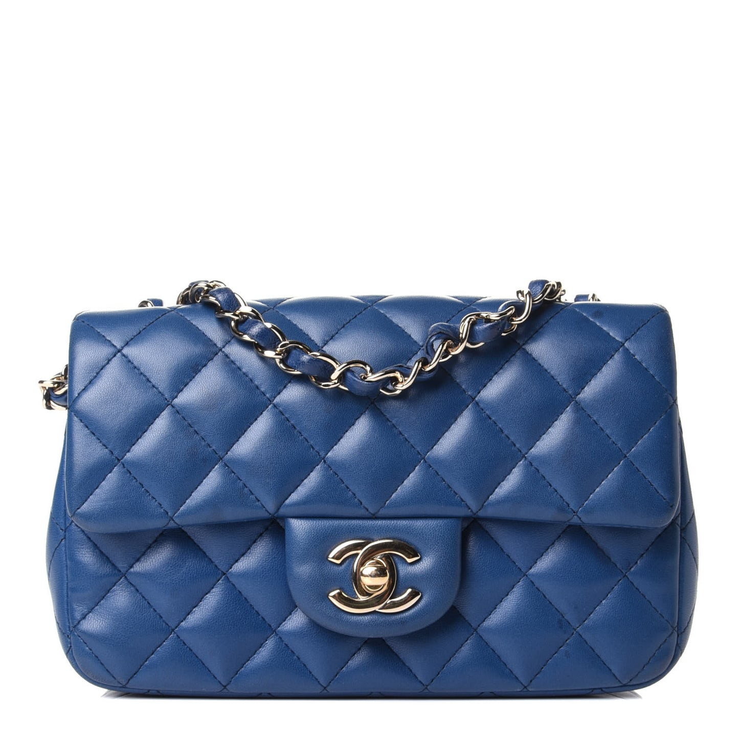 Lambskin Quilted Mini Rectangular Flap Blue