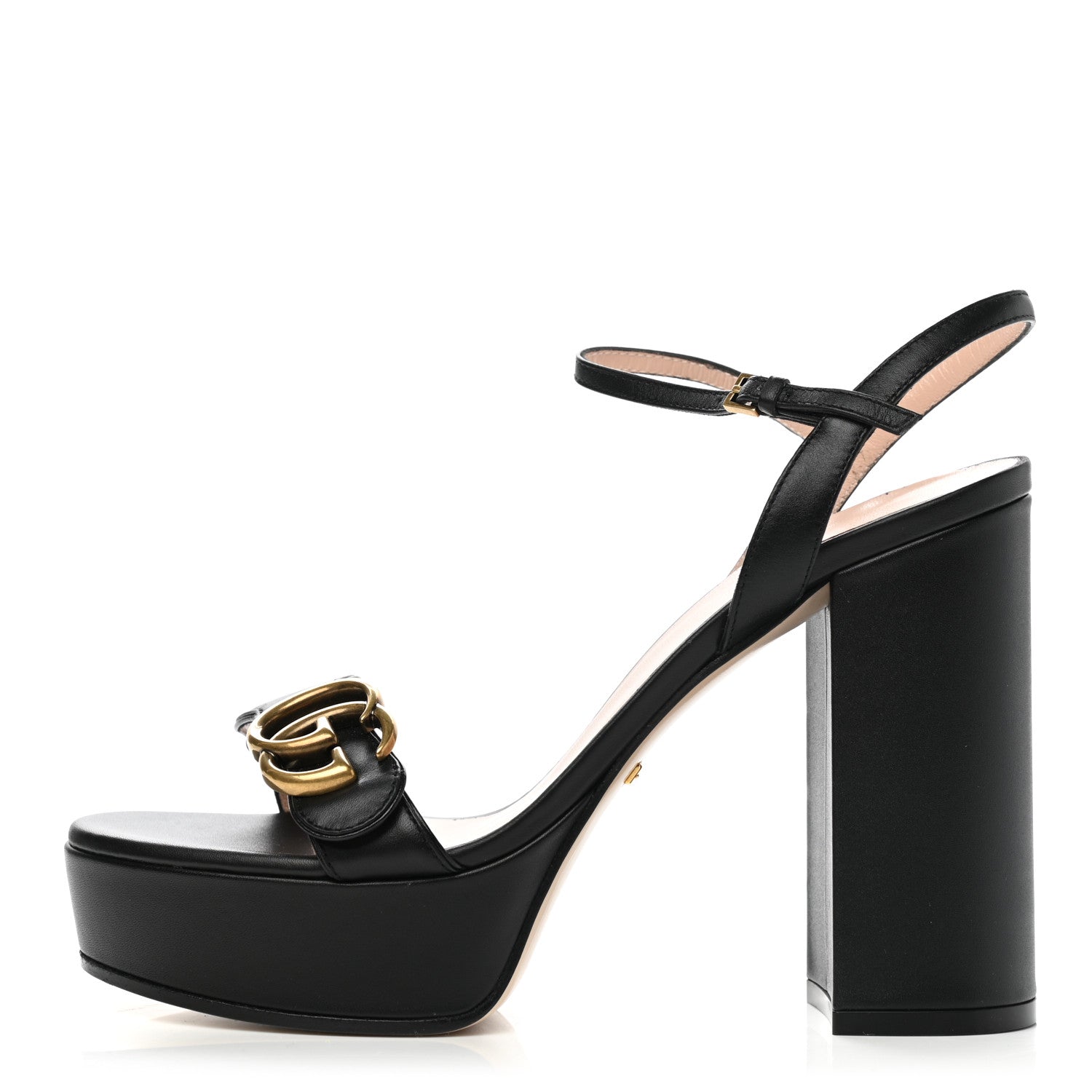 Gucci Calfskin GG Marmont Ankle Wrap 30/115mm Platform Sandals 37.5 Black 1 of 9