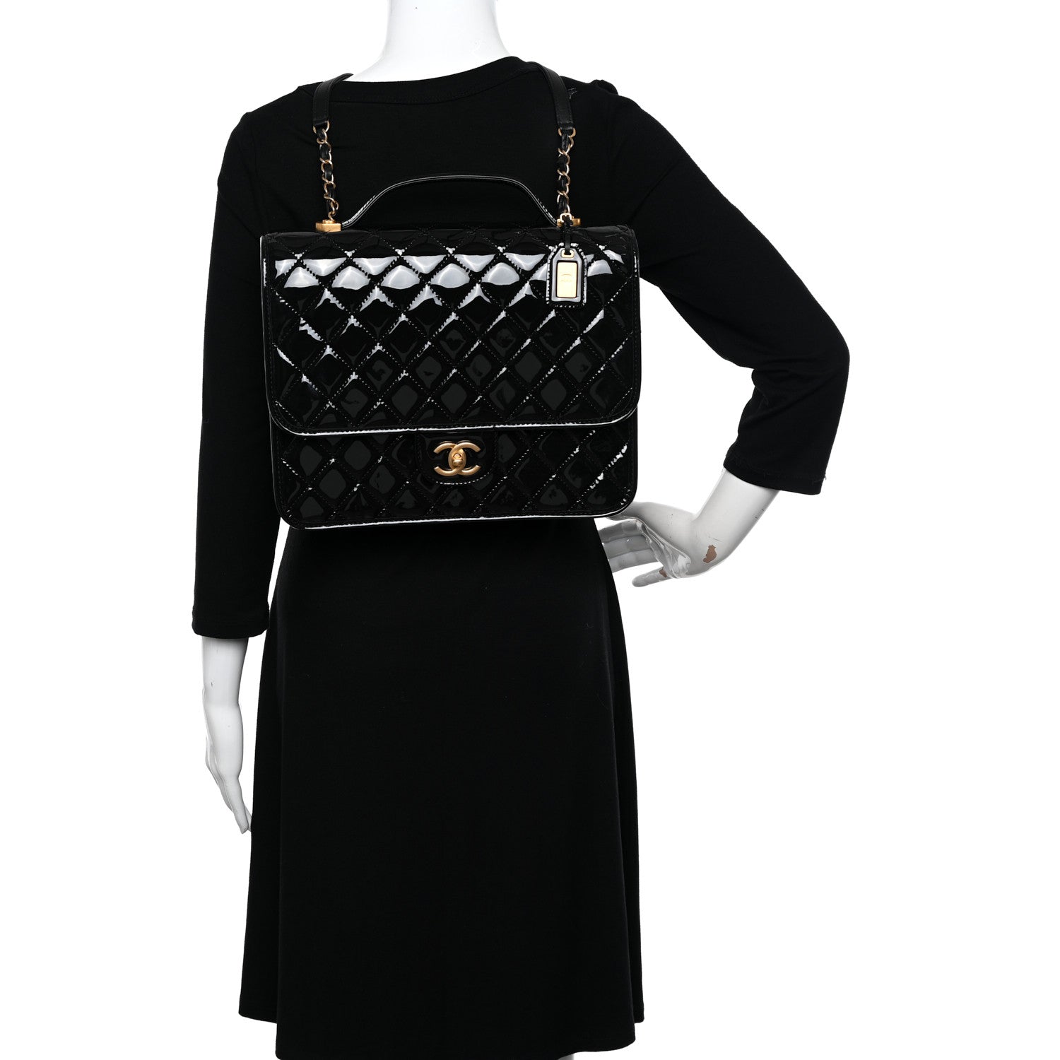 Chanel Patent Quilted Large School Memory Top Handle Flap Black 2 of 10