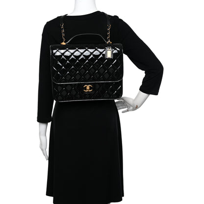 Chanel Patent Quilted Large School Memory Top Handle Flap Black 2 of 10