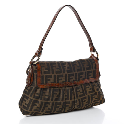 Fendi Zucca Calfskin Crocodile Embossed Small Chef Shoulder Bag Tobacco 4 of 11