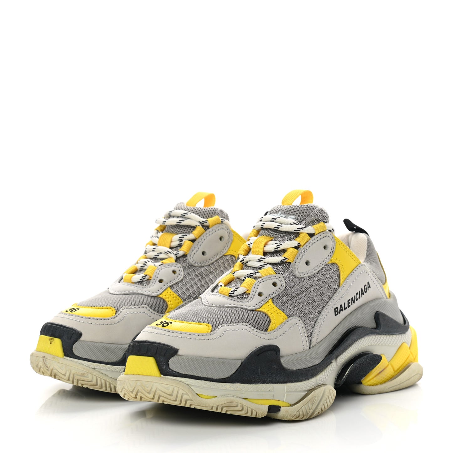Fabric Mesh Womens Triple S Sneakers 36 Yellow Grey White