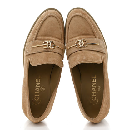 Chanel Suede Metal CC Mocassin Loafers 37 Beige 2 of 9