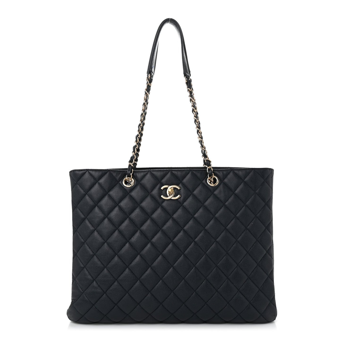 Caviar Quilted Large CC Shopping Tote Navy