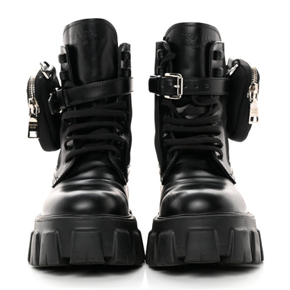 Prada Spazzolato Rois Re-Nylon Metal Triangle Logo Monolith Pouch Pocket 55mm Boots 37 Black 2 of 11