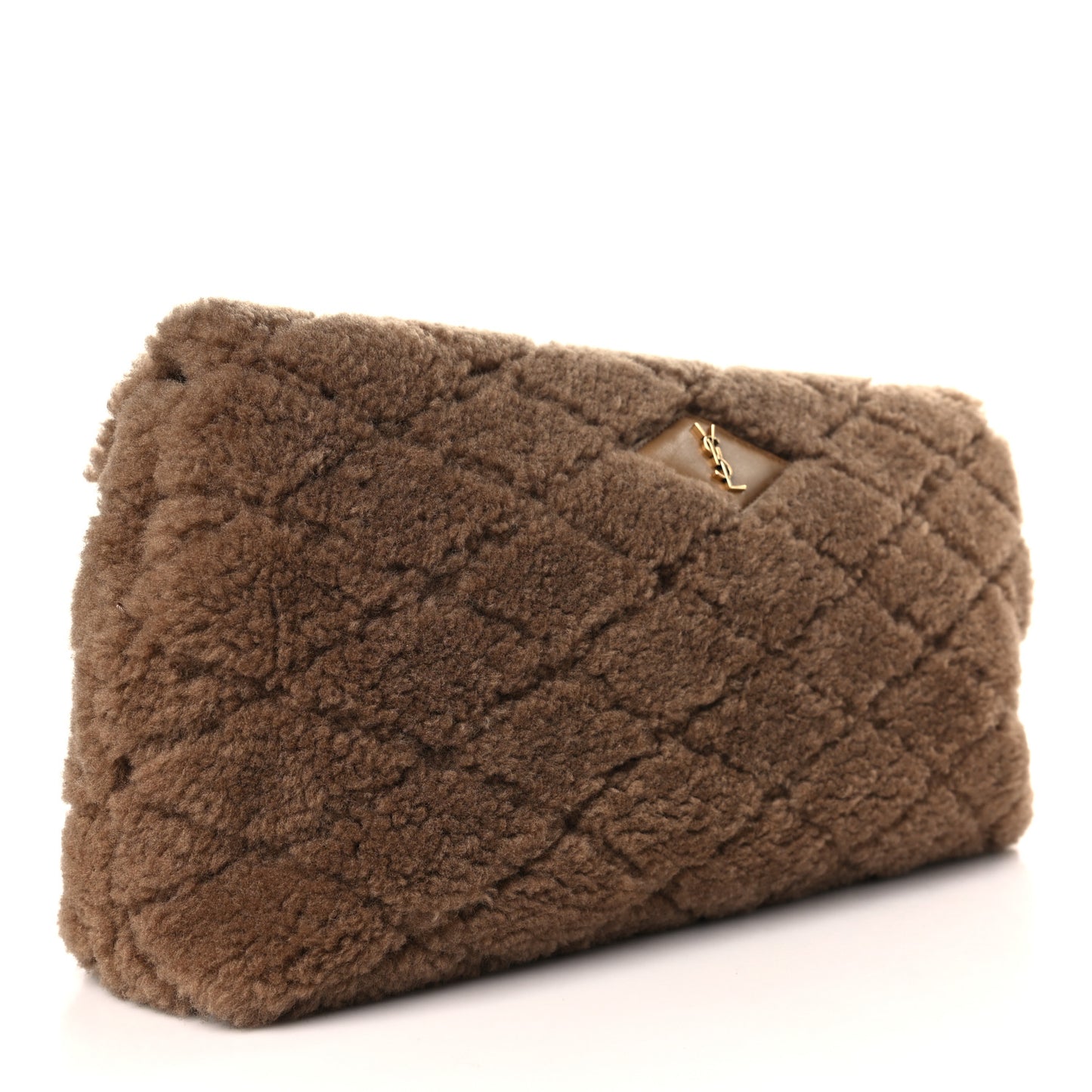 Shearling Lambskin Quilted Sade Puffer Envelope Clutch Natural Brown