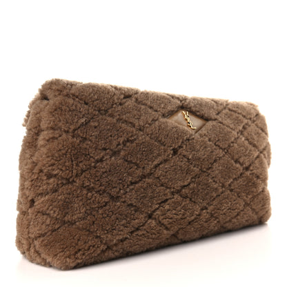 Saint Laurent Shearling Lambskin Quilted Sade Puffer Envelope Clutch Natural Brown 3 of 9