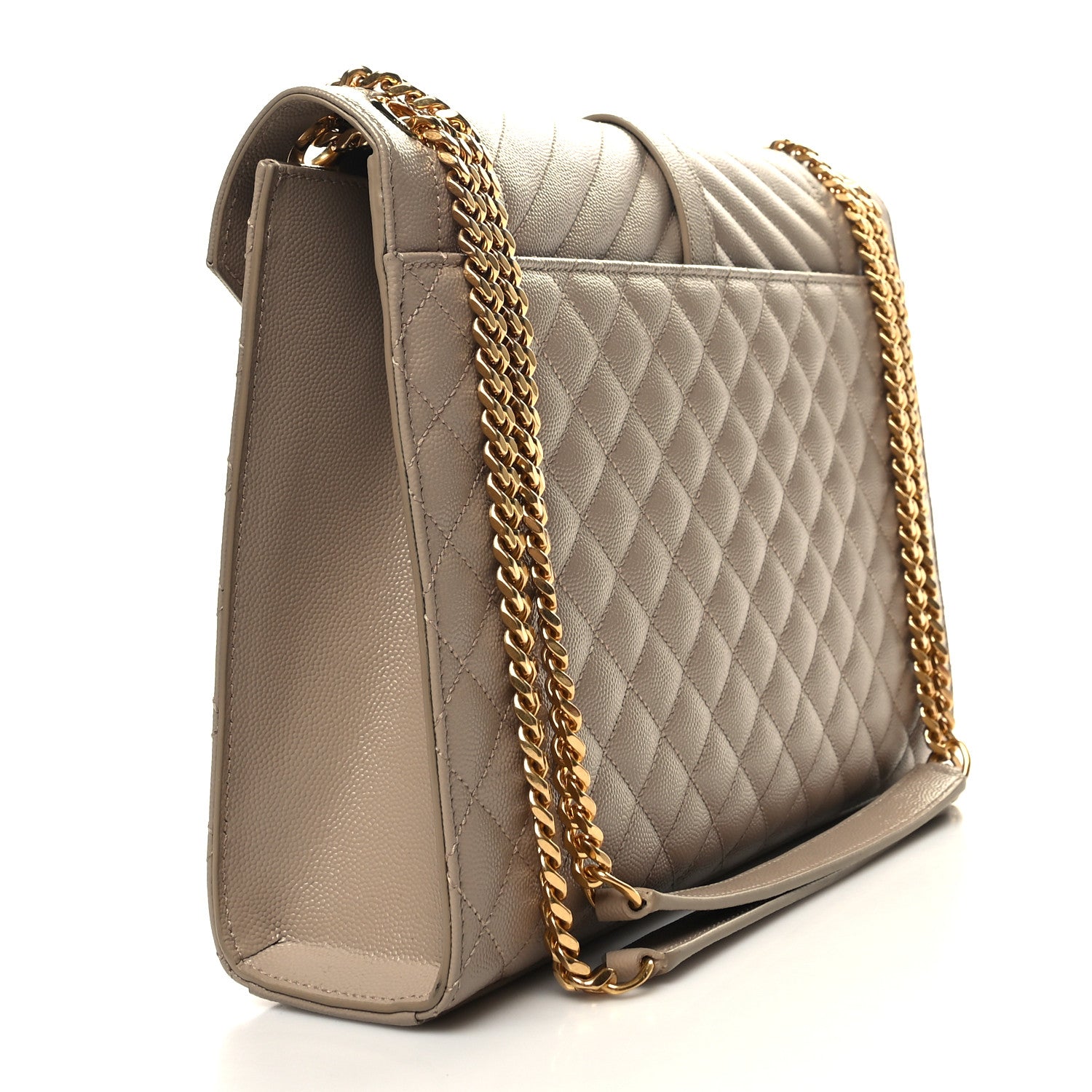 Saint Laurent Grain De Poudre Mixed Matelasse Large Triquilt Monogram Satchel Dark Beige 3 of 9