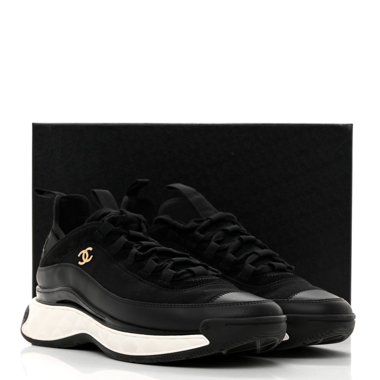 Velvet Calfskin Mixed Fibers CC Sneakers 42 Black
