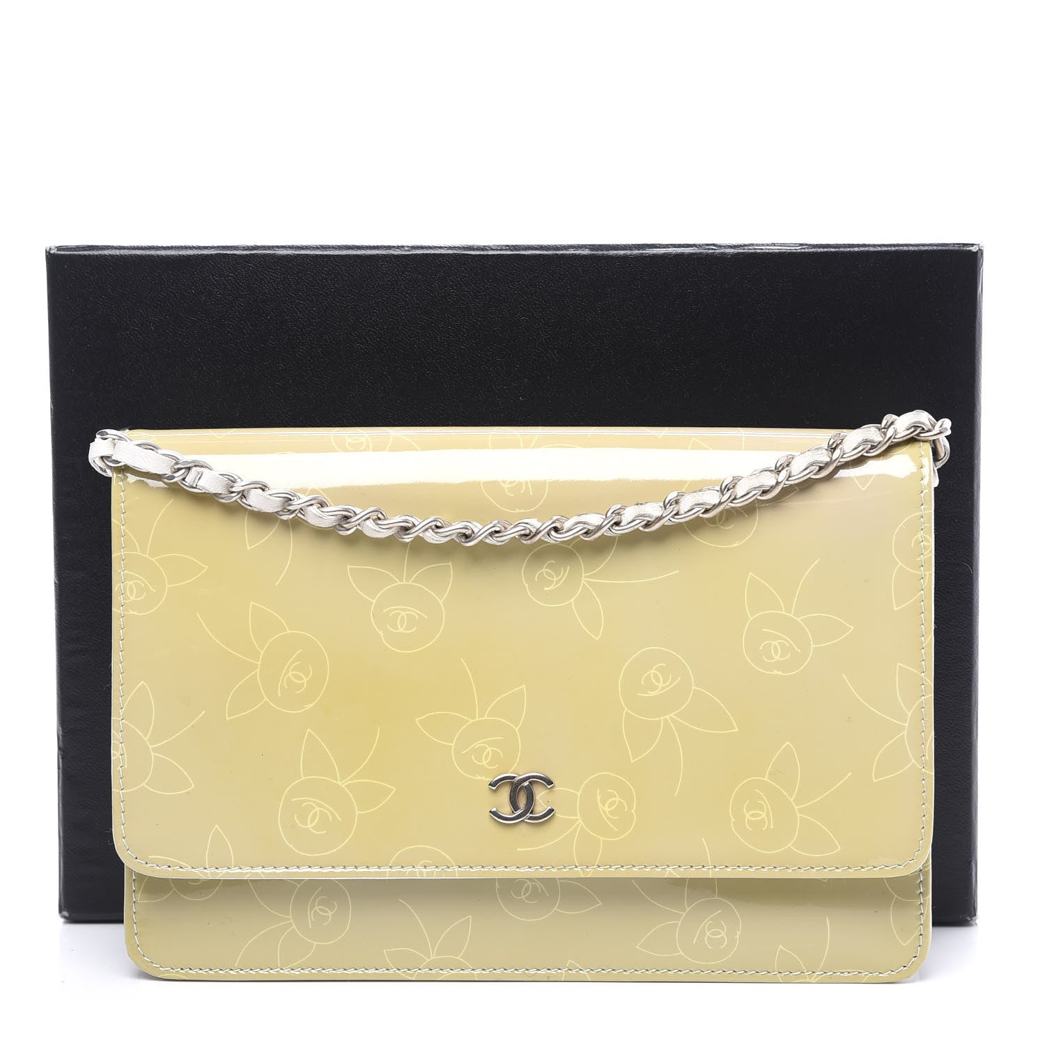 Chanel Patent Camellia Print Wallet On Chain WOC Gris Clair 11 of 11