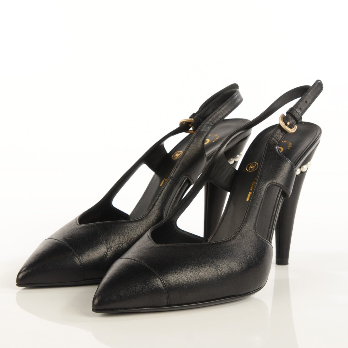 Lambskin Pearl Slingback Pumps 38.5 Black
