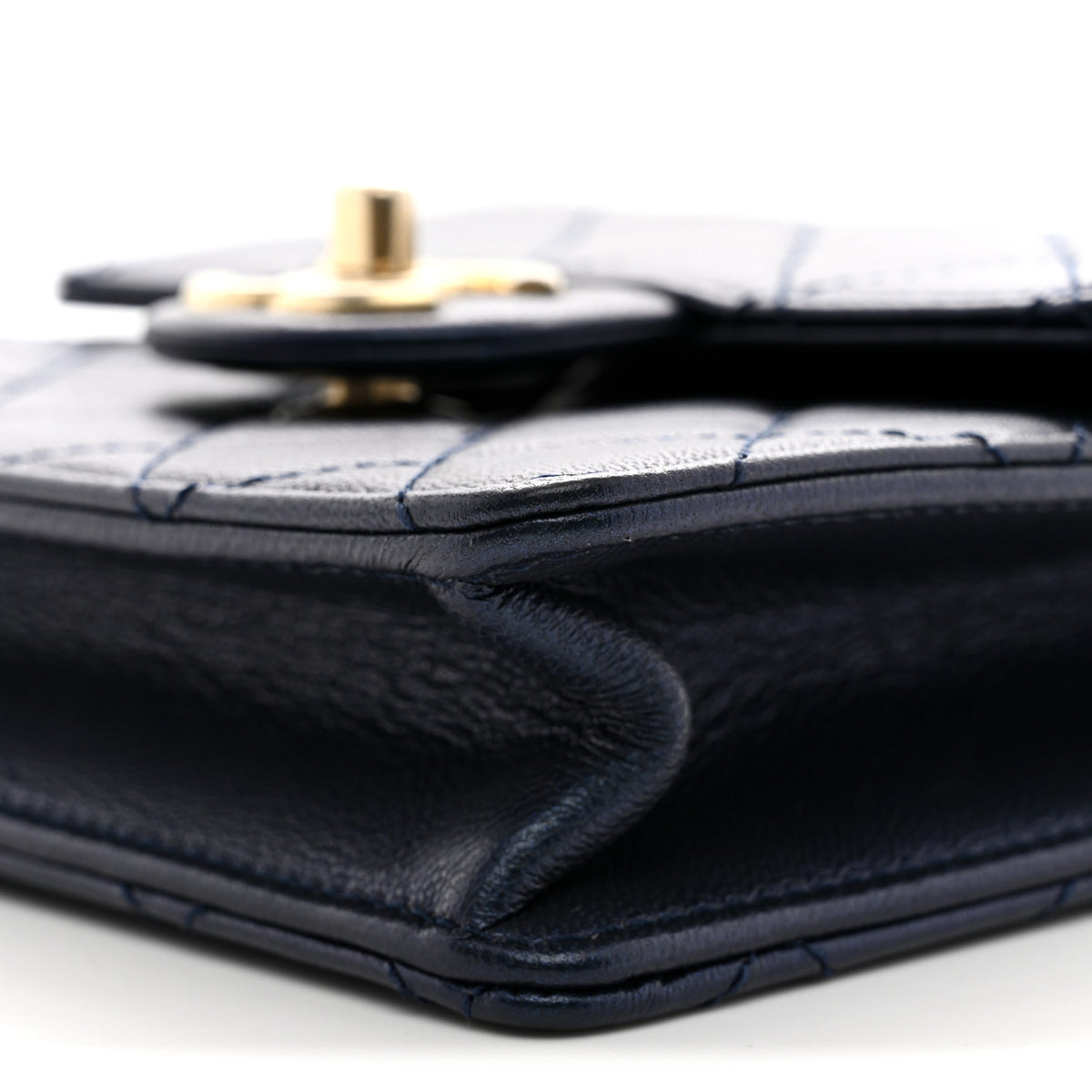 Iridescent Lambskin Quilted Chic Pearls Flap  Navy Blue