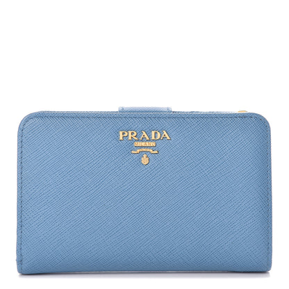 Prada Saffiano Metal Compact Wallet Bluette Mare 1 of 8