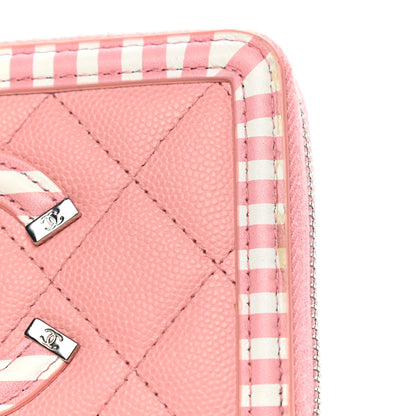 Chanel Caviar Quilted Medium Stripe Filigree Zip Around Wallet Pink White 11 of 15