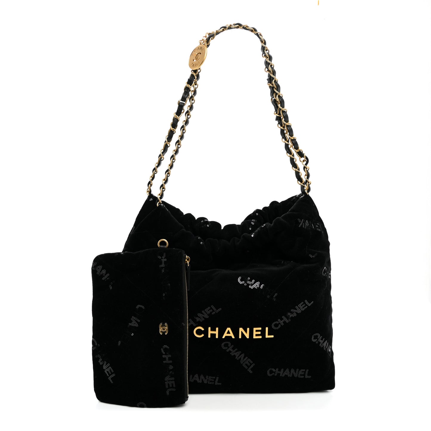Velvet Sequin Quilted Small Chanel 22 Black