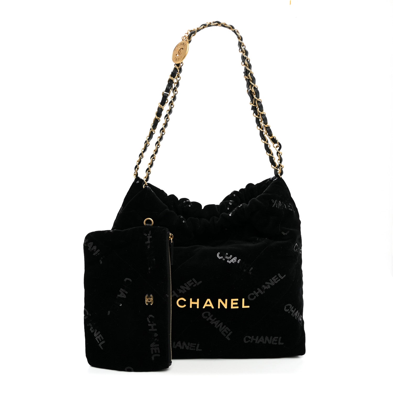 Chanel Velvet Sequin Quilted Small Chanel 22 Black 3 of 11
