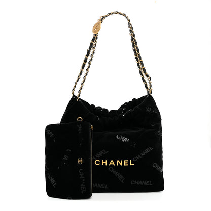 Chanel Velvet Sequin Quilted Small Chanel 22 Black 3 of 11