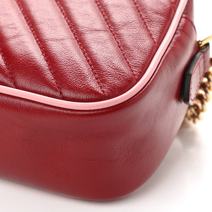 Gucci Azalea Calfskin Enamel Matelasse Diagonal Small Torchon GG Marmont Chain Shoulder Bag New Cherry Red Wild Rose 9 of 9