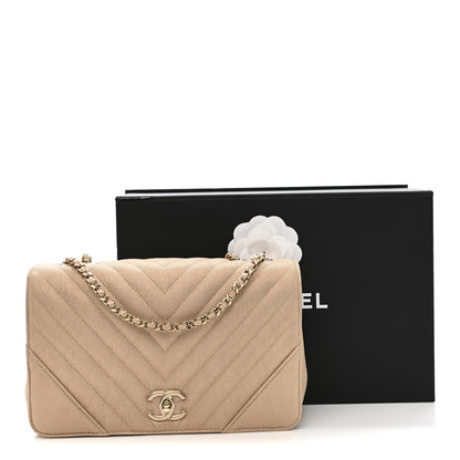 Chanel Metallic Caviar Chevron Quilted Medium Statement Flap Beige 11 of 11