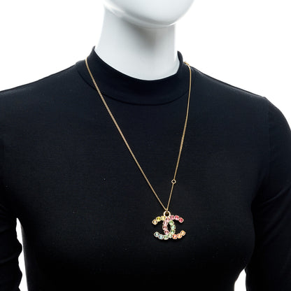 Chanel Crystal CC Pendant Necklace Gold Multicolor 2 of 4