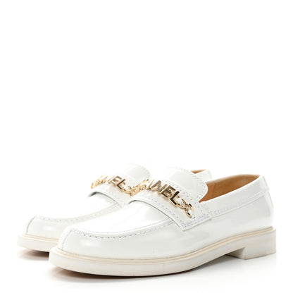 Chanel Shiny Calfskin Logo Loafers 35.5 White 3 of 11