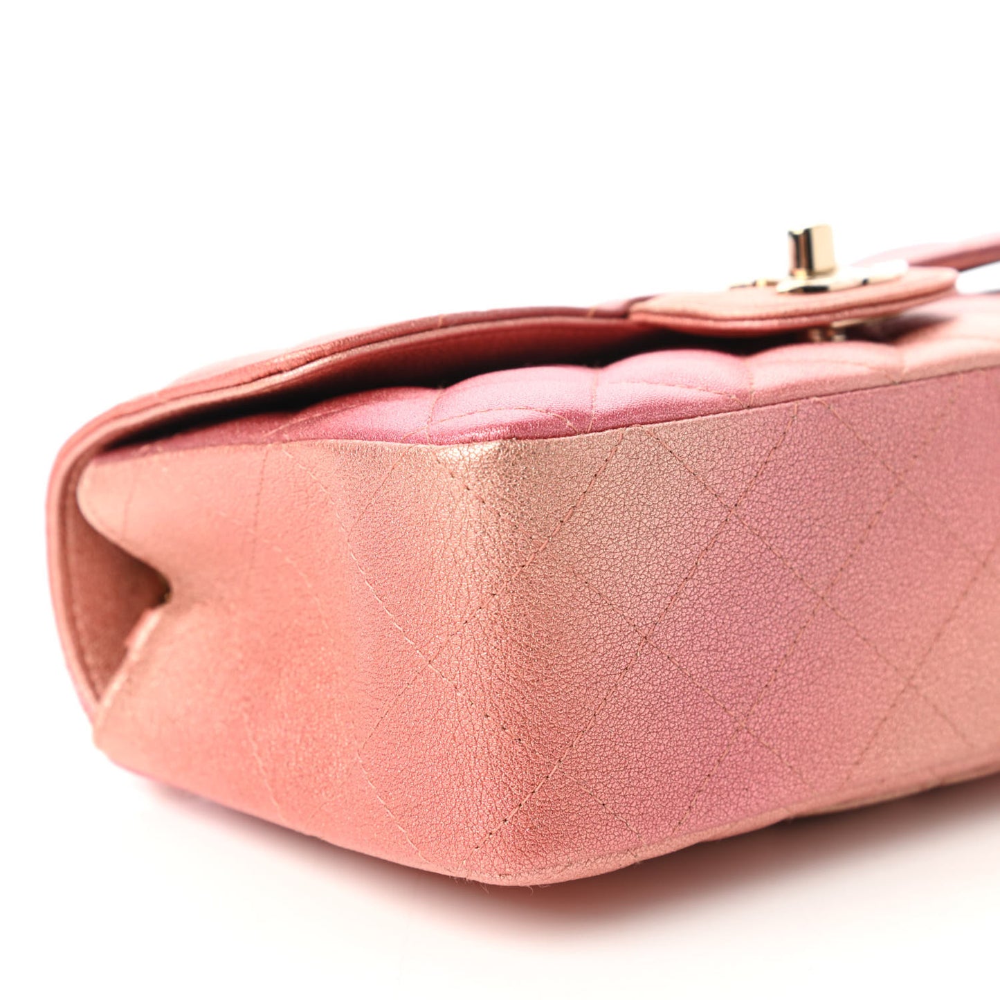Metallic Lambskin Quilted Ombre Mini Rectangular Flap Pink