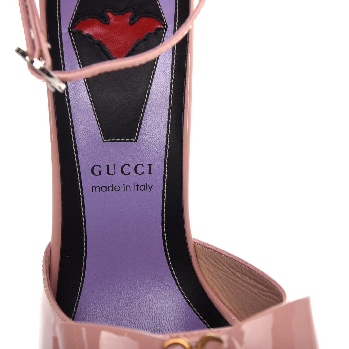 Patent Crystal GG Bow Sadie Spike Ankle Strap d'Orsay Platform High Heel Pumps 37.5 Perfect Pink