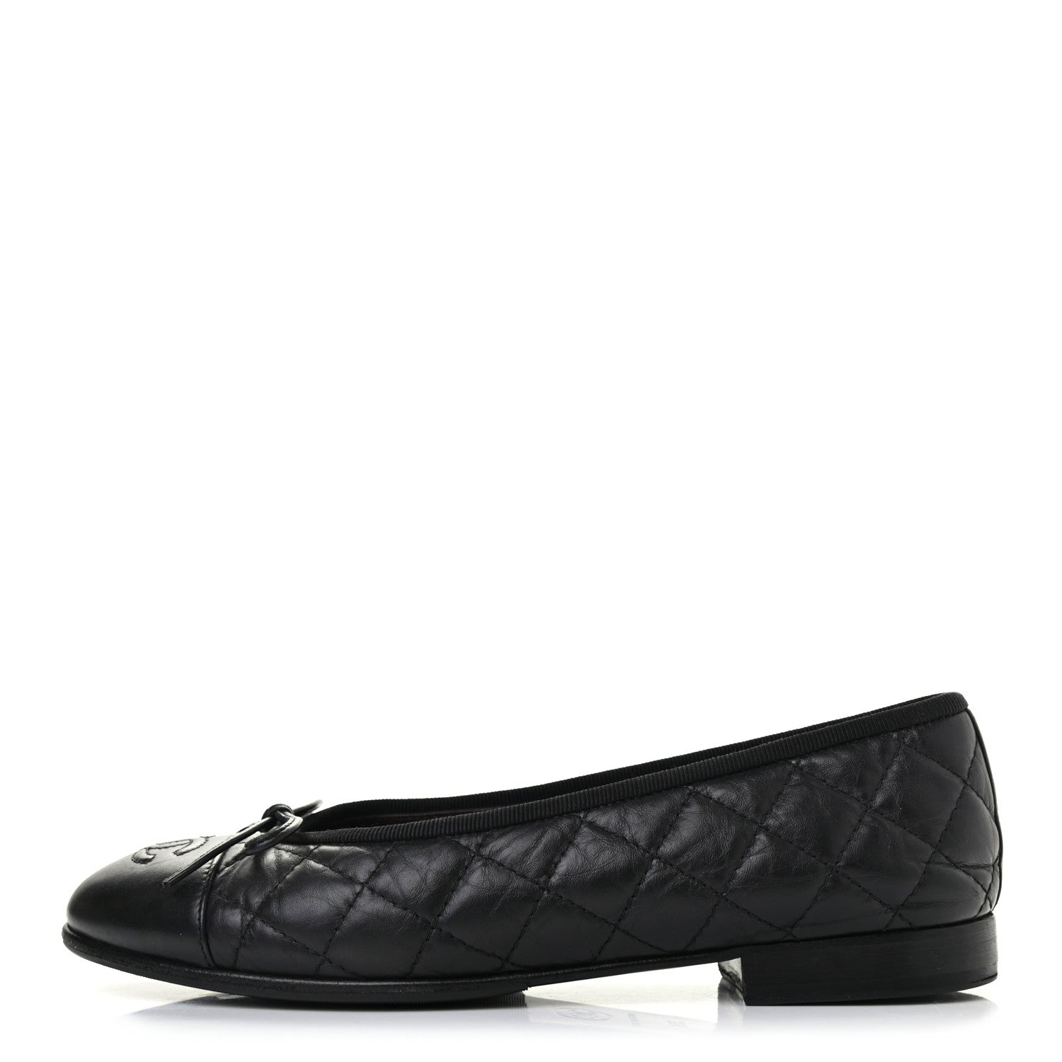 Chanel Aged Calfskin Quilted CC Cap Toe Ballerina Flats 36.5 Black 1 of 8