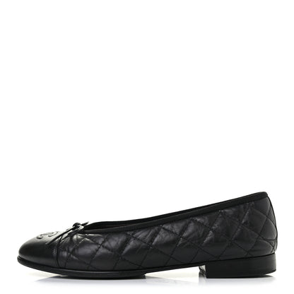 Chanel Aged Calfskin Quilted CC Cap Toe Ballerina Flats 36.5 Black 1 of 8