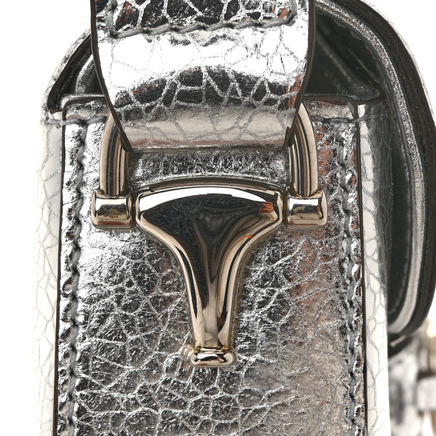 Gucci Metallic Demetra Small Horsebit 1955 Asymmetric Shoulder Bag Silver 12 of 12