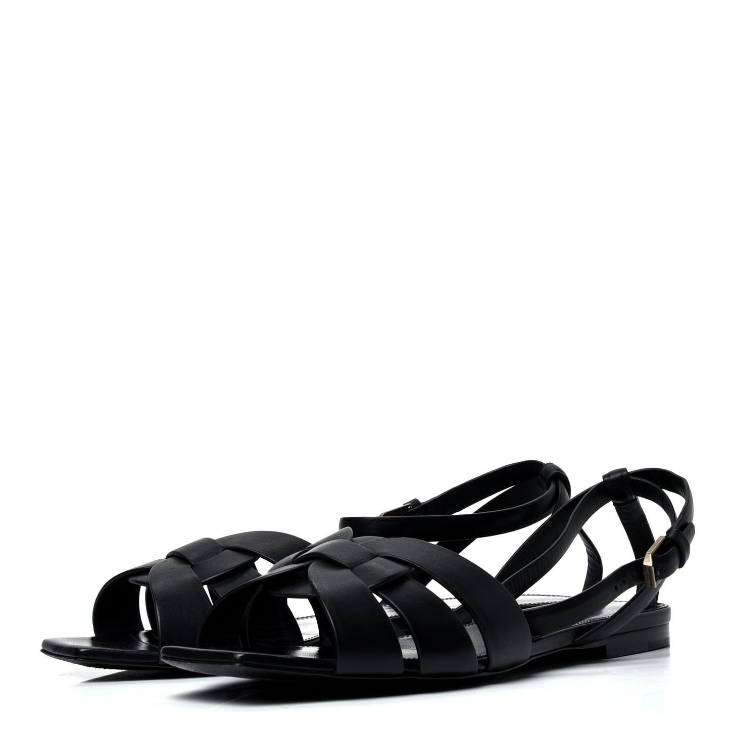 Calfskin Tribute 05 Ankle Strap Flat Sandals 37.5 Black